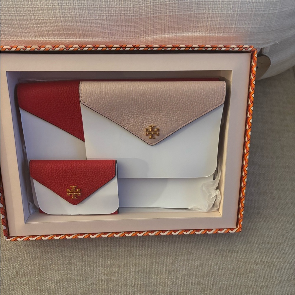 Tory Burch Red and Pink Envelope Pouch Set